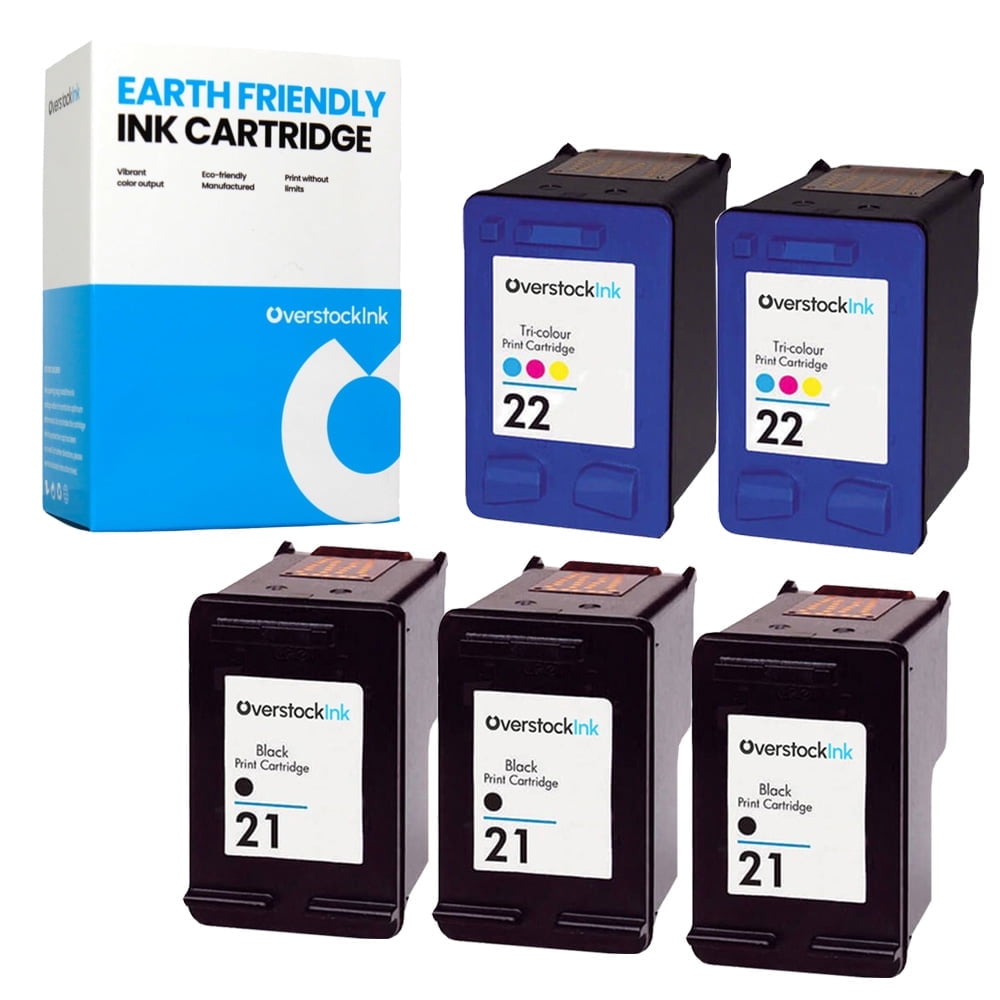 OverstockInk Printer Ink 21 22 Cartridges 5-Pack Compatible for HP21-22 for DeskJet F4100 (3 BK, 2 C)