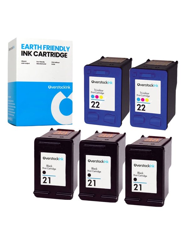 OverstockInk Printer Ink 21 22 Cartridges 5-Pack Compatible for HP21-22 for DeskJet F4100 (3 BK, 2 C)