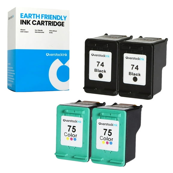 OverstockInk Printer Ink 74 75 Cartridges Compatible for HP 74 75 for OfficeJet J6413 (2 BK, 2 C)