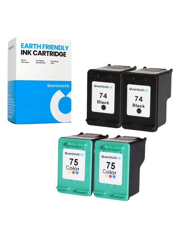 OverstockInk Printer Ink 74 75 Cartridges Compatible for HP 74 75 for OfficeJet J6413 (2 BK, 2 C)