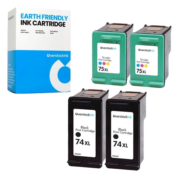 OverstockInk Printer Ink 74XL 75XL Cartridges Compatible for HP74XL-75XL for DeskJet D4280 (2 BK, 2 C)
