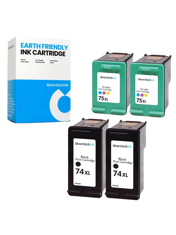 OverstockInk Printer Ink 74XL 75XL Cartridges Compatible for HP74XL-75XL for DeskJet D4280 (2 BK, 2 C)
