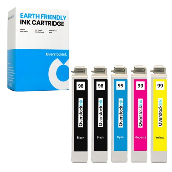 OverstockInk Printer Ink 98 99 Cartridges 5-Pack Compatible for Epson 98 99 for Artisan 710 (2 BK, 1 each C, M, Y)