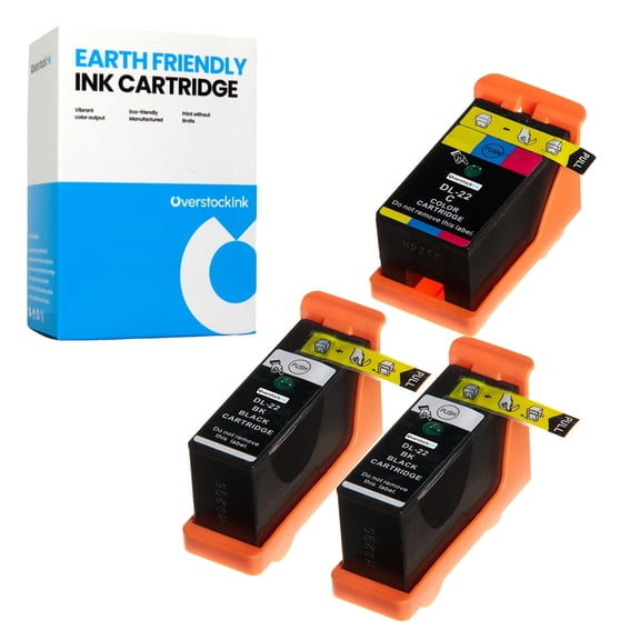 OverstockInk Series 22 Printer Ink Cartridges Combo Pack of 3 Compatible for Dell Series 22 Ink Cartridge for Photo All-In-One P513w V313 V313w (2 Black, 1 Tri-color)