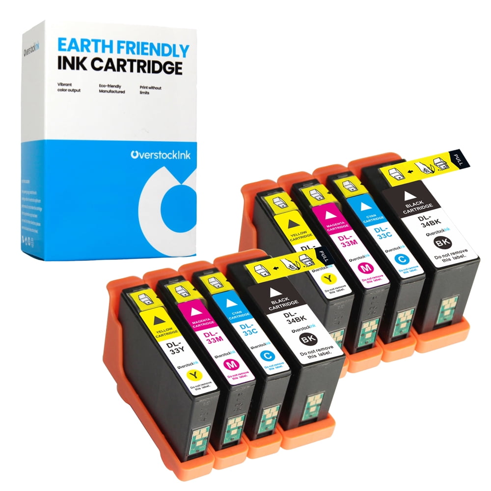 OverstockInk Series 33 and 34 Printer Ink Cartridges 8-Pack Compatible for Dell Series 33 34 Ink Cartridge for Photo All-In-One V525w V725w (2 each Black, Cyan, Magenta, Yellow)