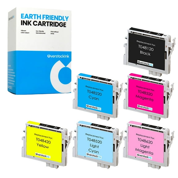 OverstockInk T048 Ink Cartridges 6-Pack Compatible for Epson 48 T048 for Stylus Photo RX620 (1 each BK, C, M, Y, LC, LM)