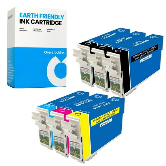 OverstockInk T124 Ink Cartridges 6-Pack Compatible for Epson 124 for Workforce 435 (3 BK, 1 each C, M, Y)