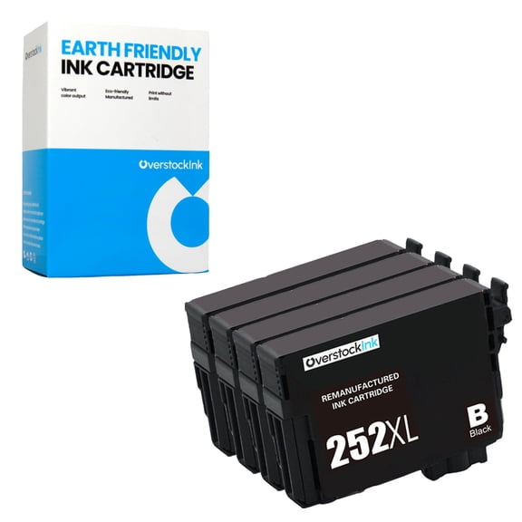 OverstockInk T252XL Ink Cartridges Compatible for Epson 252 252XL for Workforce WF-7210 (4 Black)