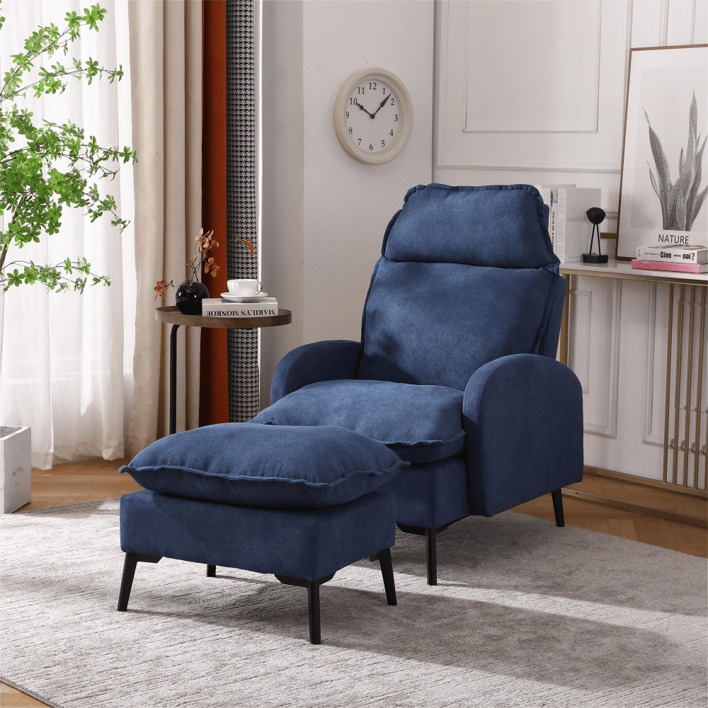 Overstuffed Accent Chair with Ottoman, Adjustable Backrest Lounge Chair