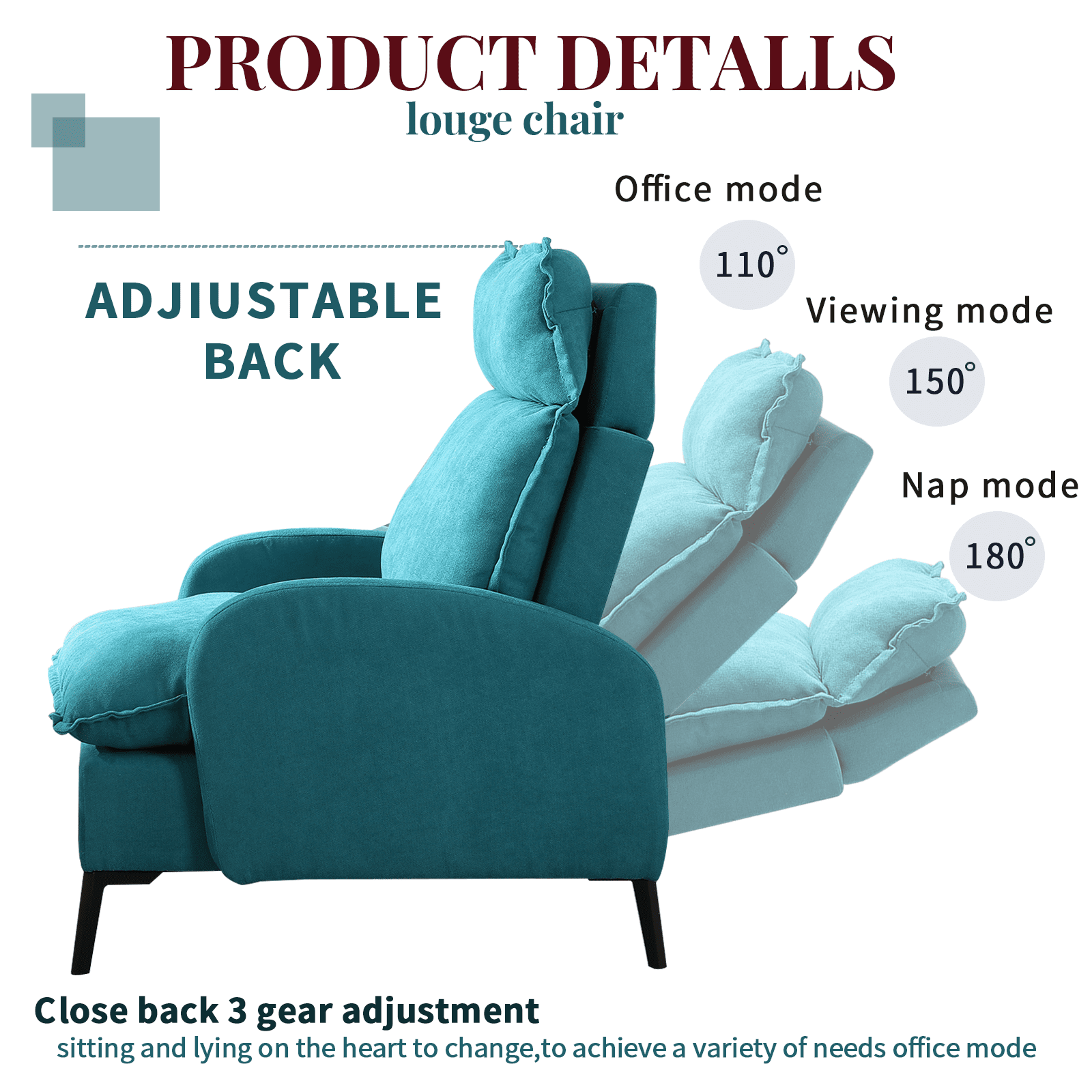 Overstuffed Accent Chair with Ottoman, Adjustable Backrest Lounge Chair