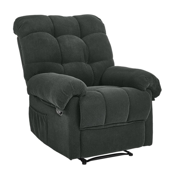 Overstuffed Manual Recliner Chair with Footrest, Ergonomic Fabric Lounge Chair for Living Room Home Theater Reading Small Spaces, Dark Gray