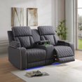 thumbnail image 1 of Overstuffed Recliner Loveseat Sets, Power Leather Recliner Chair with LED Light, Reclining Sofa for Living Room, Black, 1 of 6