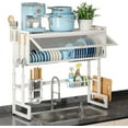 thumbnail image 1 of Overthe Sink Dish Rack, Over the Sink Drying Rack with Cover, Dish Drying Rack Over Sink for Bowls and Cutlery, Dish Holder Organizer for Kitchen Counter Storage (White, 25.6" Length）, 1 of 11