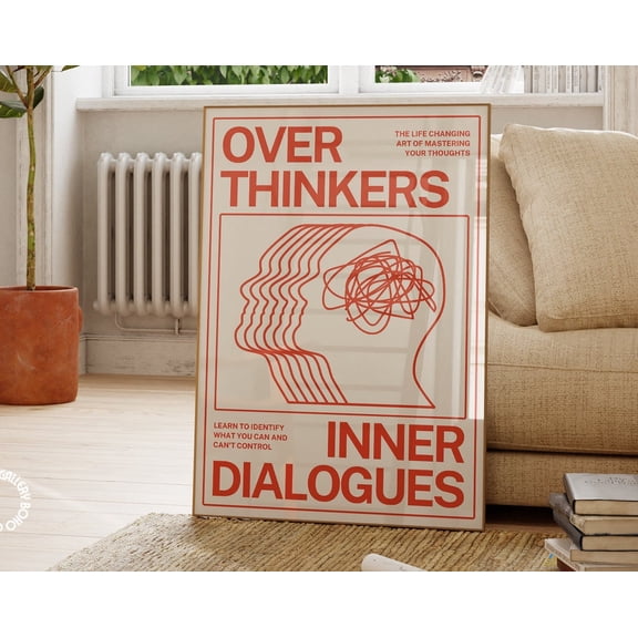 Overthinkers Print, Orange Retro Wall Art, Psychedelic Wall Ar, Vintage Art, Contemporary Art, Trippy Art, 70S Wall Print Wall Art, Modern Wall Decor, 8x12 UNFRAMED
