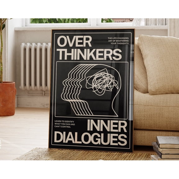 Overthinkers Trippy Wall Art, Psychedelic Poster, Black Wall Art, Retro Wall Decor, Spritual Wall Print, 70S Wall Print, Vintage Poster Wall Art, Modern Wall Decor, 8x12 UNFRAMED