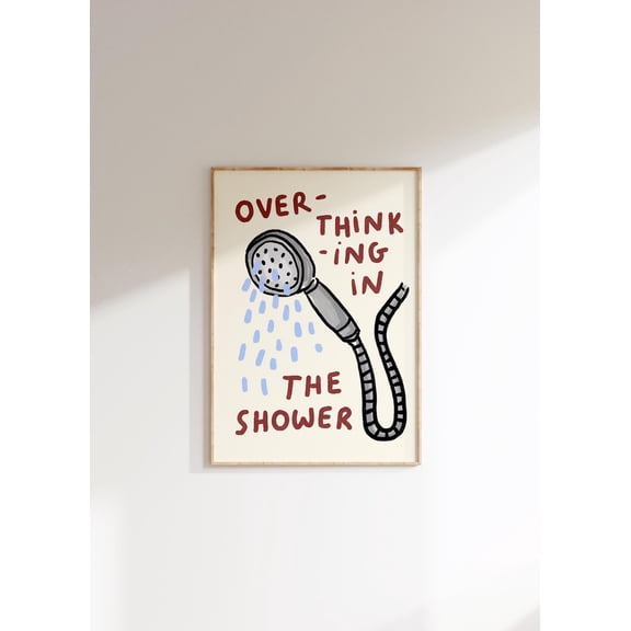 Overthinking In The Shower Club Wall Art Bathroom Decor, Unframed Paper Print Size 8x12