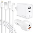 thumbnail image 1 of Overtime 4PC Charging Kit, Wall and Car Charger with USB Type-A to Lightning and USB Type-C to Type-C 6ft Charging Cable - White, 1 of 1