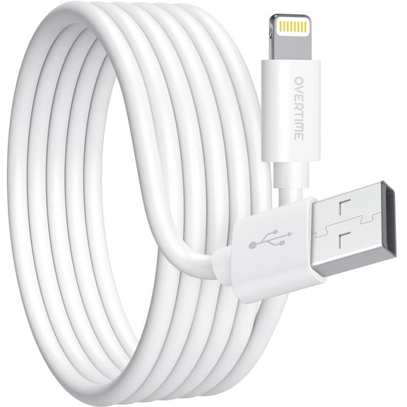 Overtime MFi Certified Charging Cable, Portable & Smart Charging USB A to Lightning Cable, Ultra-Fast Apple Charging Cord, Compatible With iPhone | iPad | iPod, 10ft - White