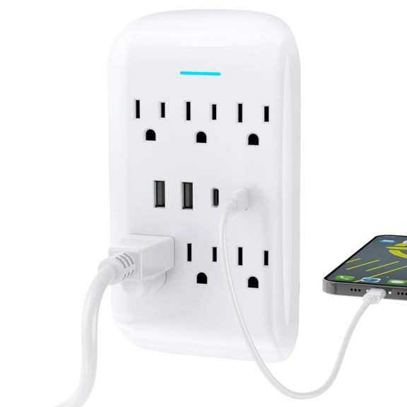Overtime Multi Outlet Extender Wall Adapter, Extending Surge Protector with 6 AC and 4 USB Ports