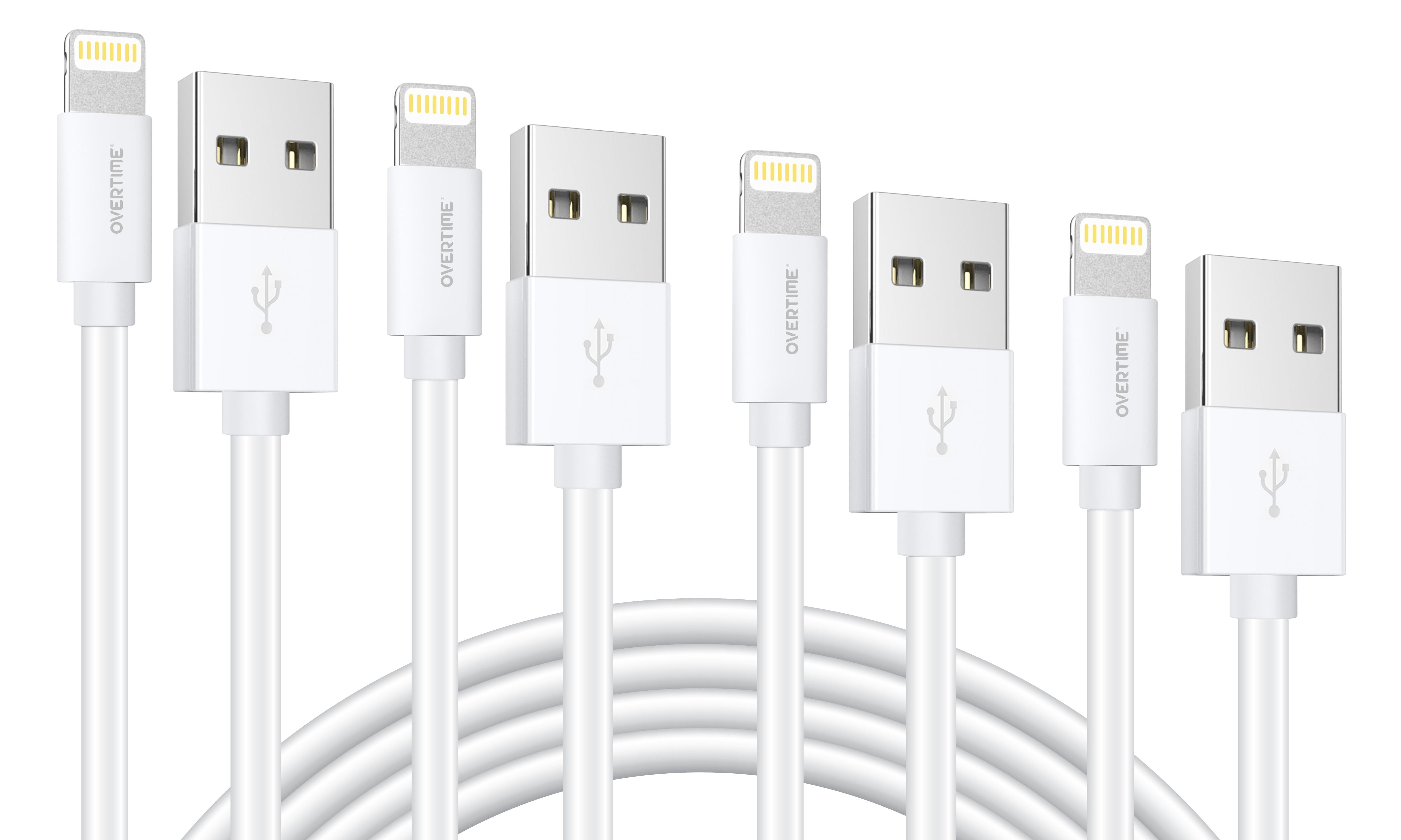 Overtime Phone Charger Lightning Cable Pack (1ft/4ft/6ft/10ft), MFI