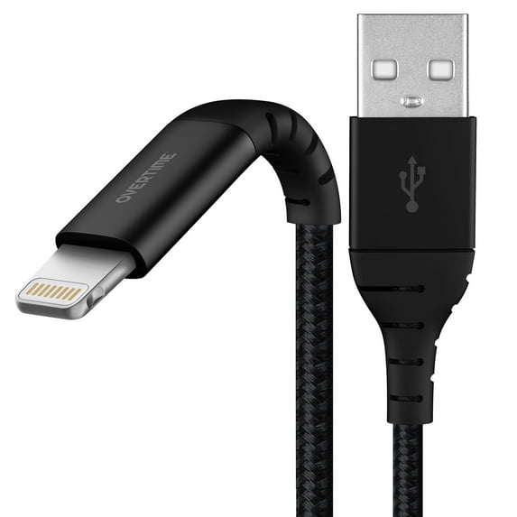 Overtime Charger | Lightning Charger Cable 10Ft, Long Nylon Braided Phone Charger and Sync Cable - Black
