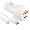 thumbnail image 1 of Overtime iPhone Charging Set, Dual USB Car Charger, 6ft &nbsp;Lighting Cable for iPhone/iPad - White, 1 of 1