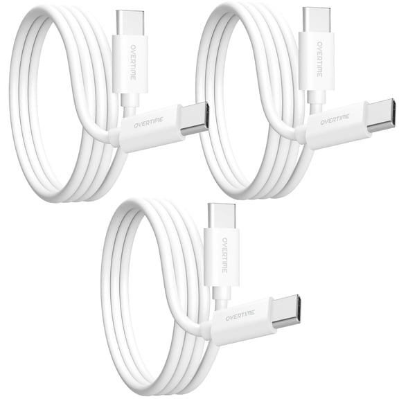 Overtime iPhone Type C to C Cable, Type C Charger Fast Charging Cable, Portable & Smart Charging Type C Cable, Compatible with Apple, Android, Z-Flip MacBook Pro/Air M3 iPad Pro, White - 3 Pack