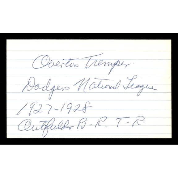 Overton Tremper Autographed 3x5 Index Card Brooklyn Dodgers SKU #174268