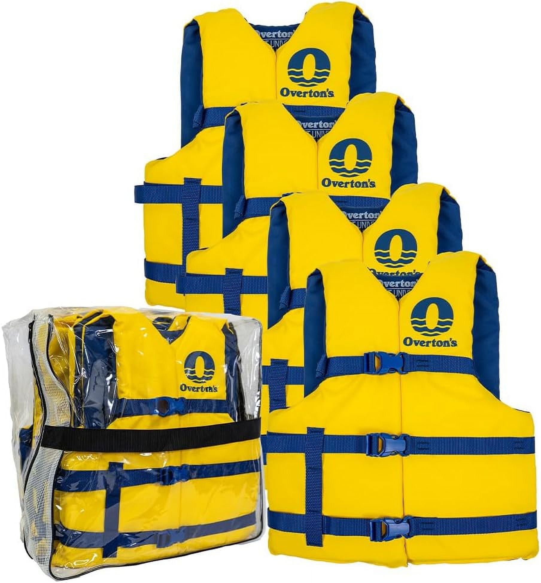 Overton's Universal Adult Life Jacket Pack of 4, Nylon Shell with