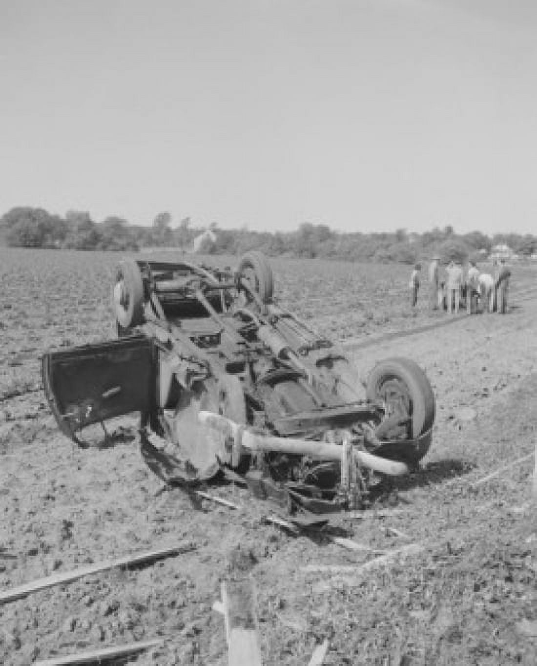 Overturned car in a field crowd gathered near injured Canvas Art - (24 x 36)