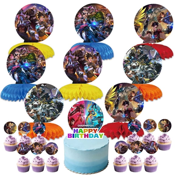 Overwatch Game Party Decor Supplies Honeycomb Centerpieces&Table Toppers Cake Toppers Decorations for Birthday