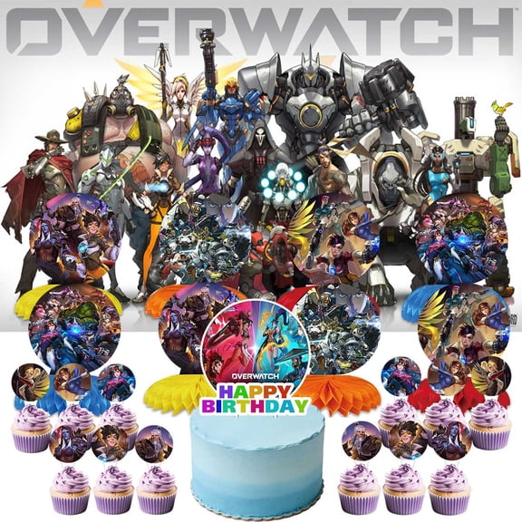 Overwatch Game Party Decorations Banner Decor Supplies Honeycomb Centerpieces Table Toppers Cake Toppers for Birthday Photo Props