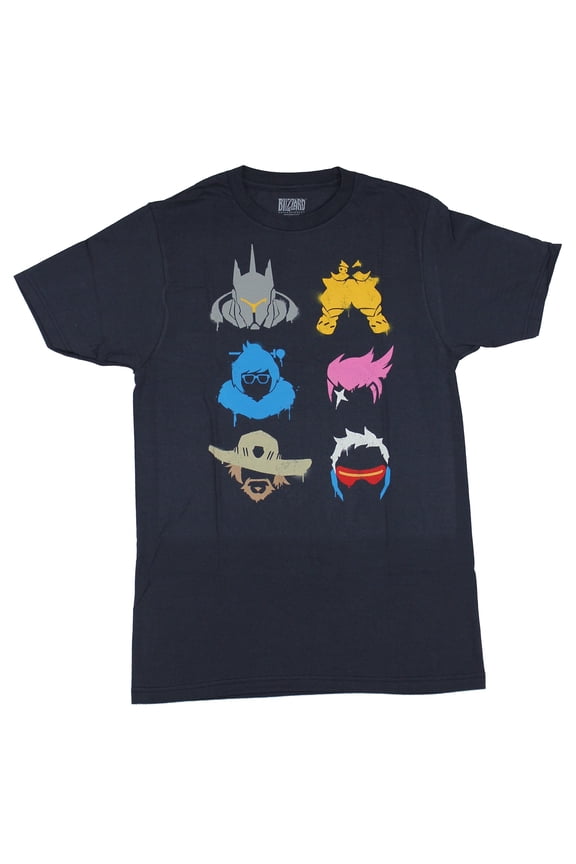 Overwatch Mens T-Shirt - Fighter Spray Heads Collection Of Six (3X-Large, Blue)