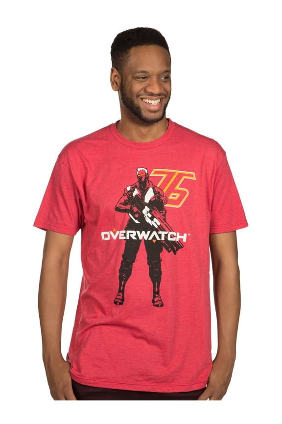Overwatch Mens T-Shirt - Soldier 76 Vigilante With Logo Image (Small)