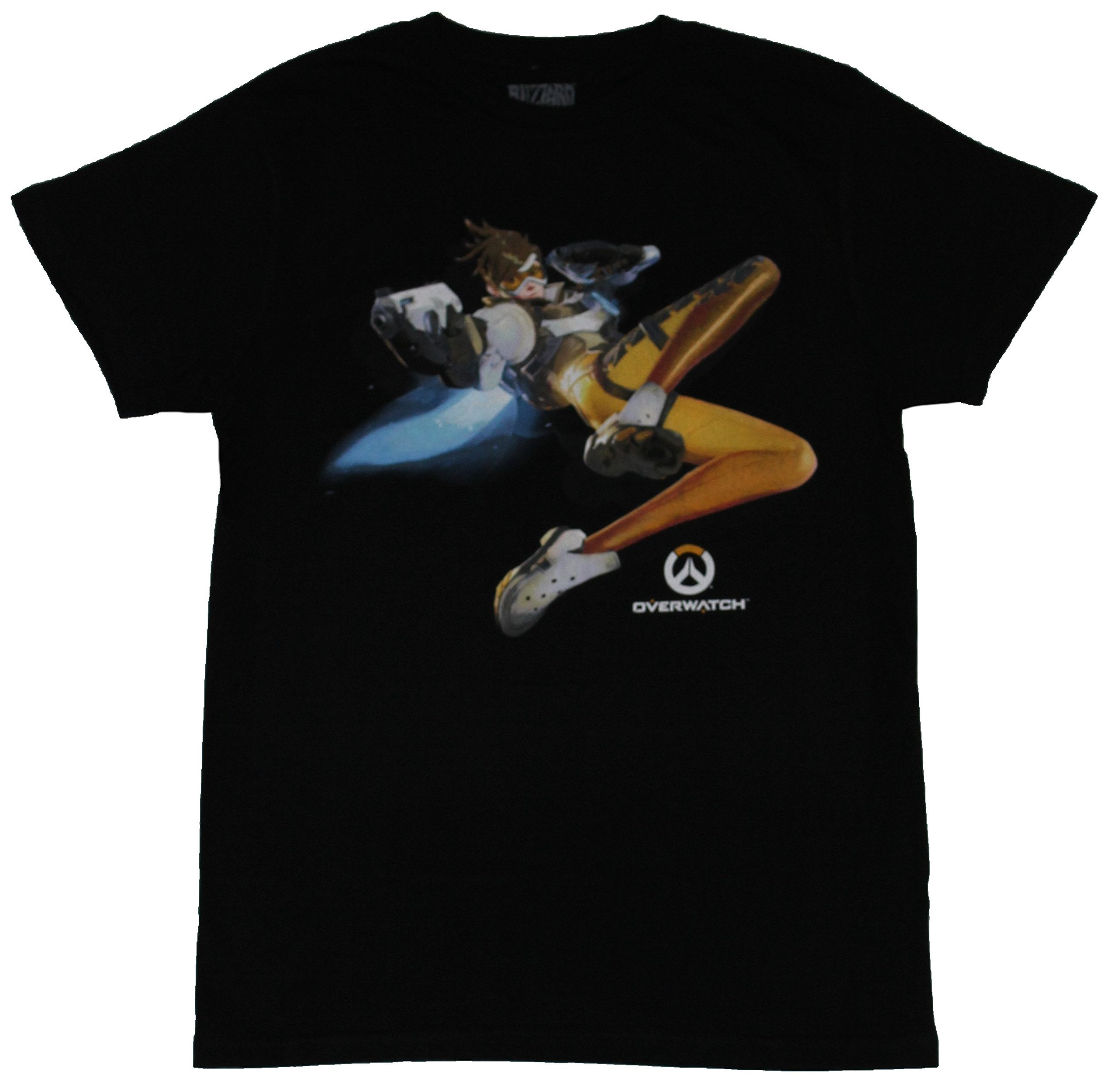 Overwatch Mens T-Shirt - The Cavaly's Here Diving Tracer Image (Medium)