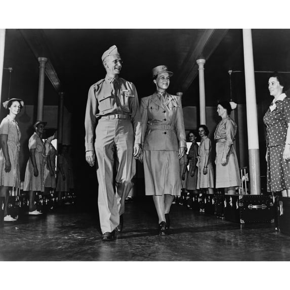 Oveta Culp Hobby Was The First Director Of The Women'S Army Corps. She Walks Between Two Rows Of Wacs During The Opening