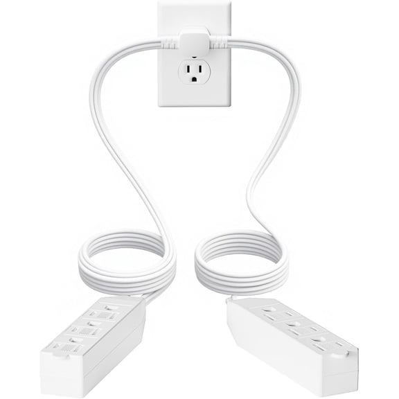 Oviitech 12Ft Flat Extension Cord, 3 Prong Twin Outlet Splitter, 6Ft Each Side, Indoor
