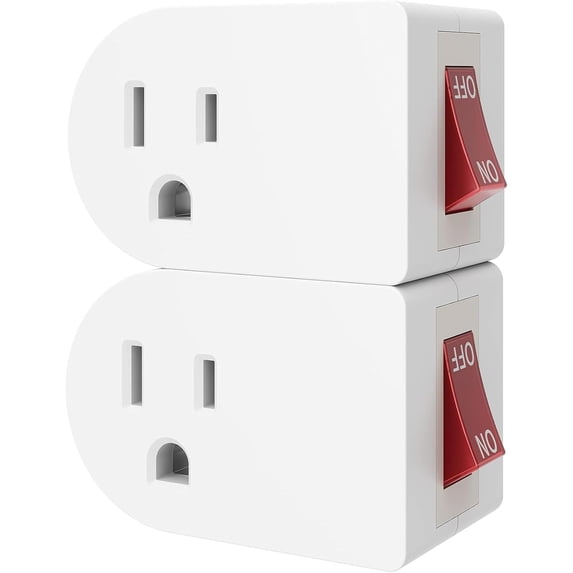 Oviitech 2 Pack Grounded Outlet Wall Tap Adapter with On/Off Power Switch?Single Outlet with Switch in White