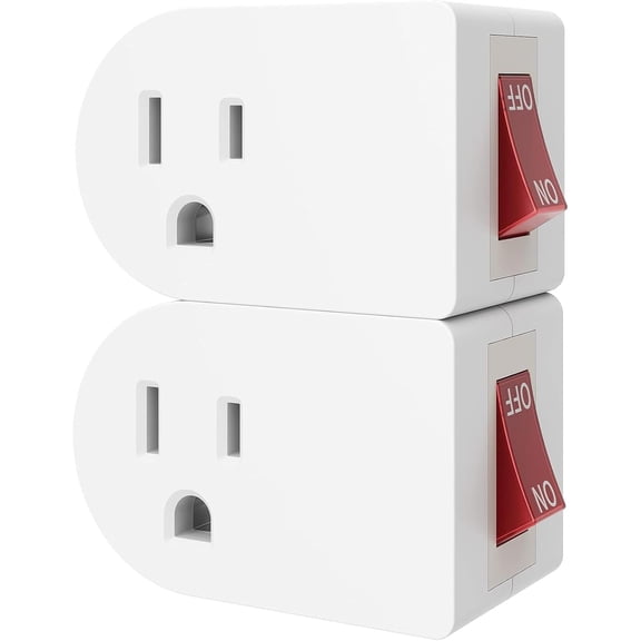 Oviitech 2 Pack Grounded Outlet Wall Tap Adapter with On/Off Power Switch?Single Outlet with Switch in White