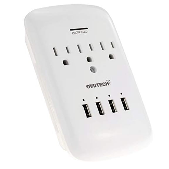 3 Outlet Wall Adapter Surge Protector with 4 USB Ports (4.2A), ETL, White