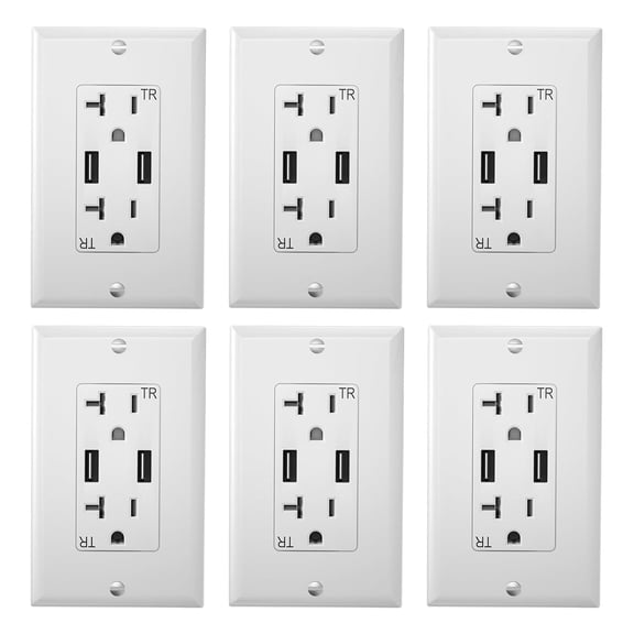 Oviitech USB Outlet 4.2A High Speed Charger, 20 Amp Tamper-Resistant Receptacle, ETL, White (6 Pack)