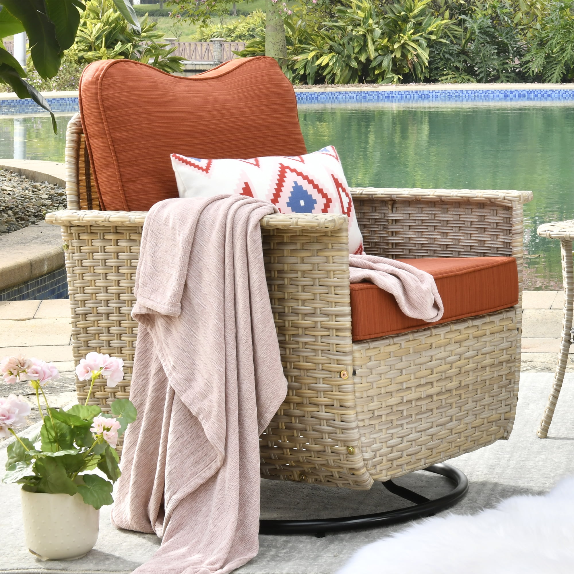 Ovios 1 Pieces Outdoor Patio Furniture Set Wicker Swivel Chair with