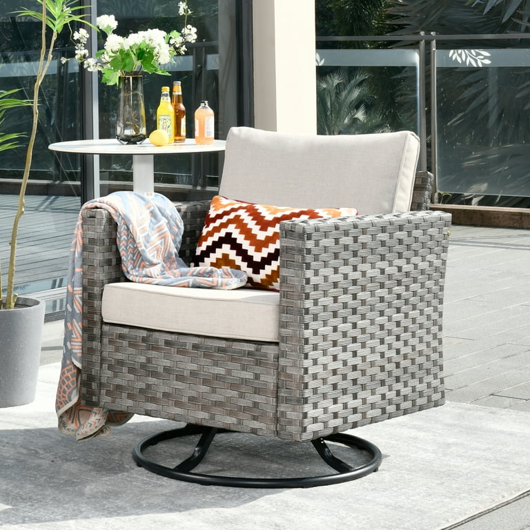Ovios 1 Pieces Outdoor Patio Furniture Wicker Swivel Chair with