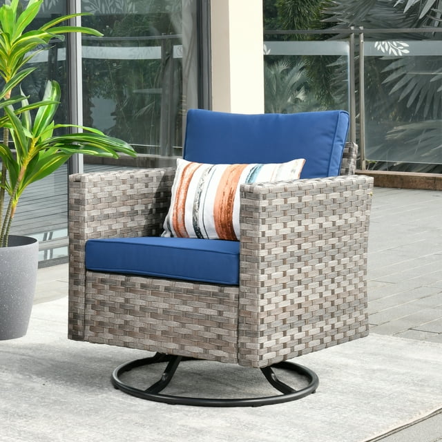 Ovios 1 Pieces Outdoor Patio Furniture Wicker Swivel Chair with