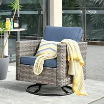 Ovios 1 Pieces Outdoor Patio Furniture Wicker Swivel Chair with Cushions for Backyard