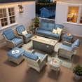 thumbnail image 1 of Ovios 10 Piece Outdoor Patio Furniture Set All-Weather Wicker Rattan Conversation Set with High Back Swivel Chairs & Propane Fire Pit Table, Denim Blue, 1 of 11