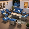 thumbnail image 1 of Ovios 10 Piece Outdoor Patio Furniture Set All-Weather Wicker Rattan Conversation Set with High Back Swivel Chairs & Propane Fire Pit Table, Navy Blue, 1 of 12
