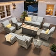 thumbnail image 1 of Ovios 10 Piece Outdoor Patio Furniture Set All-Weather Wicker Rattan Conversation Set with High Back Swivel Chairs & Propane Fire Pit Table, Gray, 1 of 12