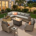 thumbnail image 1 of Ovios 10 Pieces Outdoor Patio Furniture Set with Fire Pit All-Weather Wicker Sectional with Swivel Chairs, Dark Gray, 1 of 12