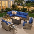 thumbnail image 1 of Ovios 10 Pieces Outdoor Patio Furniture Set with Fire Pit All-Weather Wicker Sectional with Swivel Chairs, Navy Blue, 1 of 12